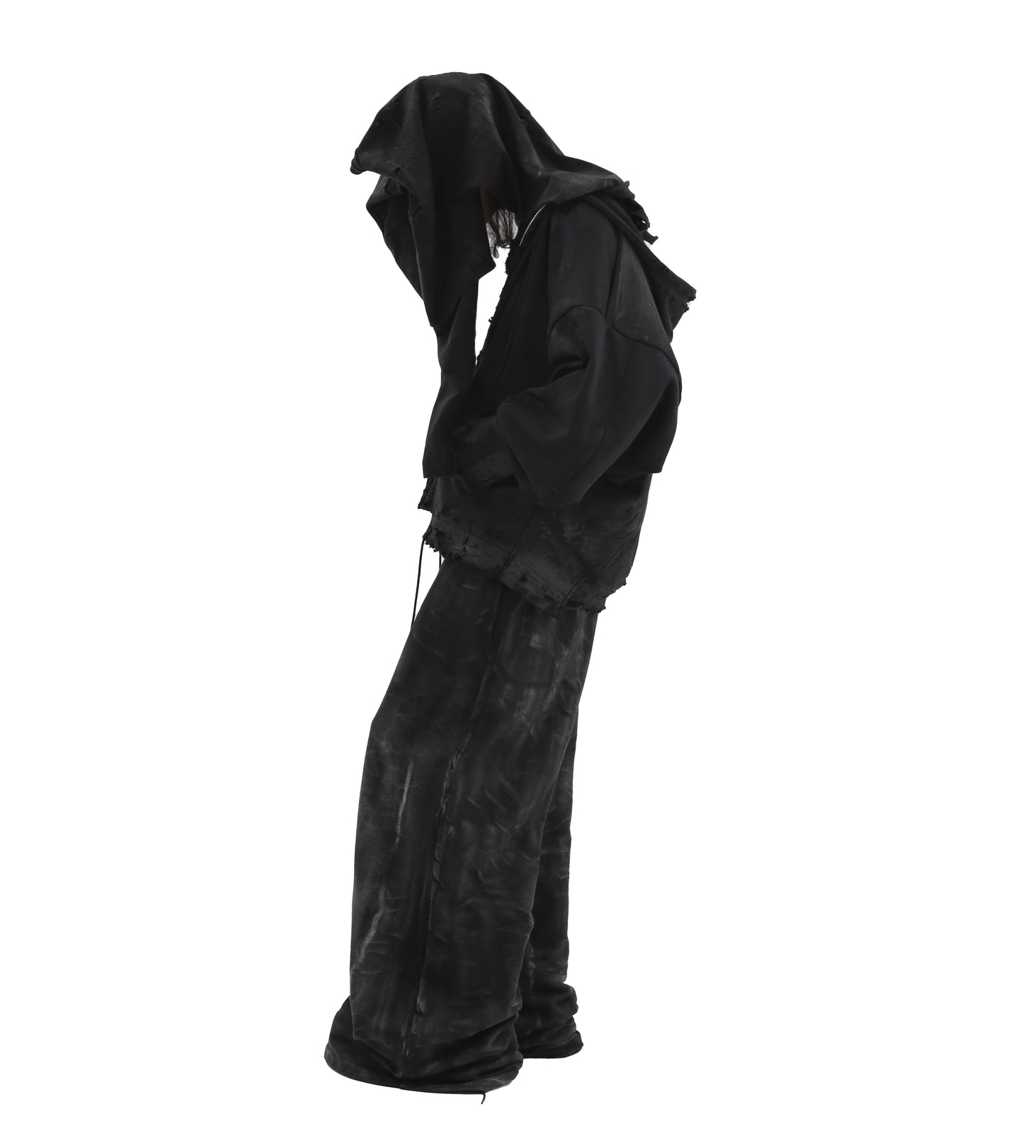 "AB INFERNO" DESTROYED BLACK ZIPPER HOODIE