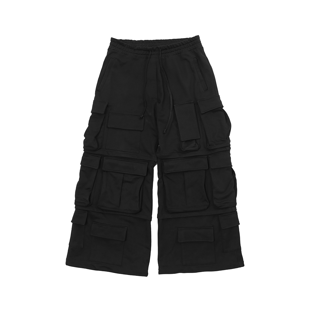 16 POCKETS BLACK CARGO SHORTS-SWEATPANTS