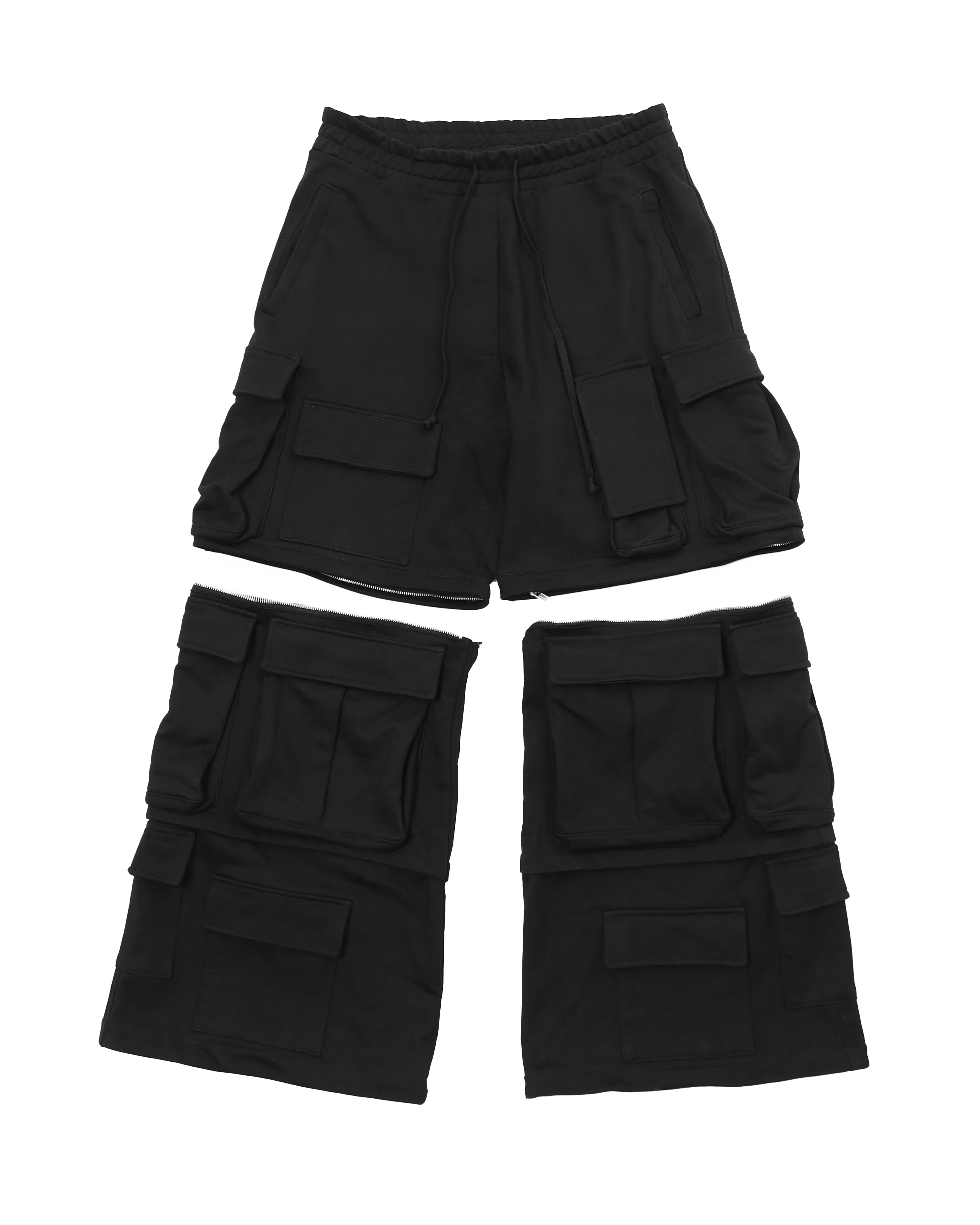 16 POCKETS BLACK CARGO SHORTS-SWEATPANTS – concept.nothing
