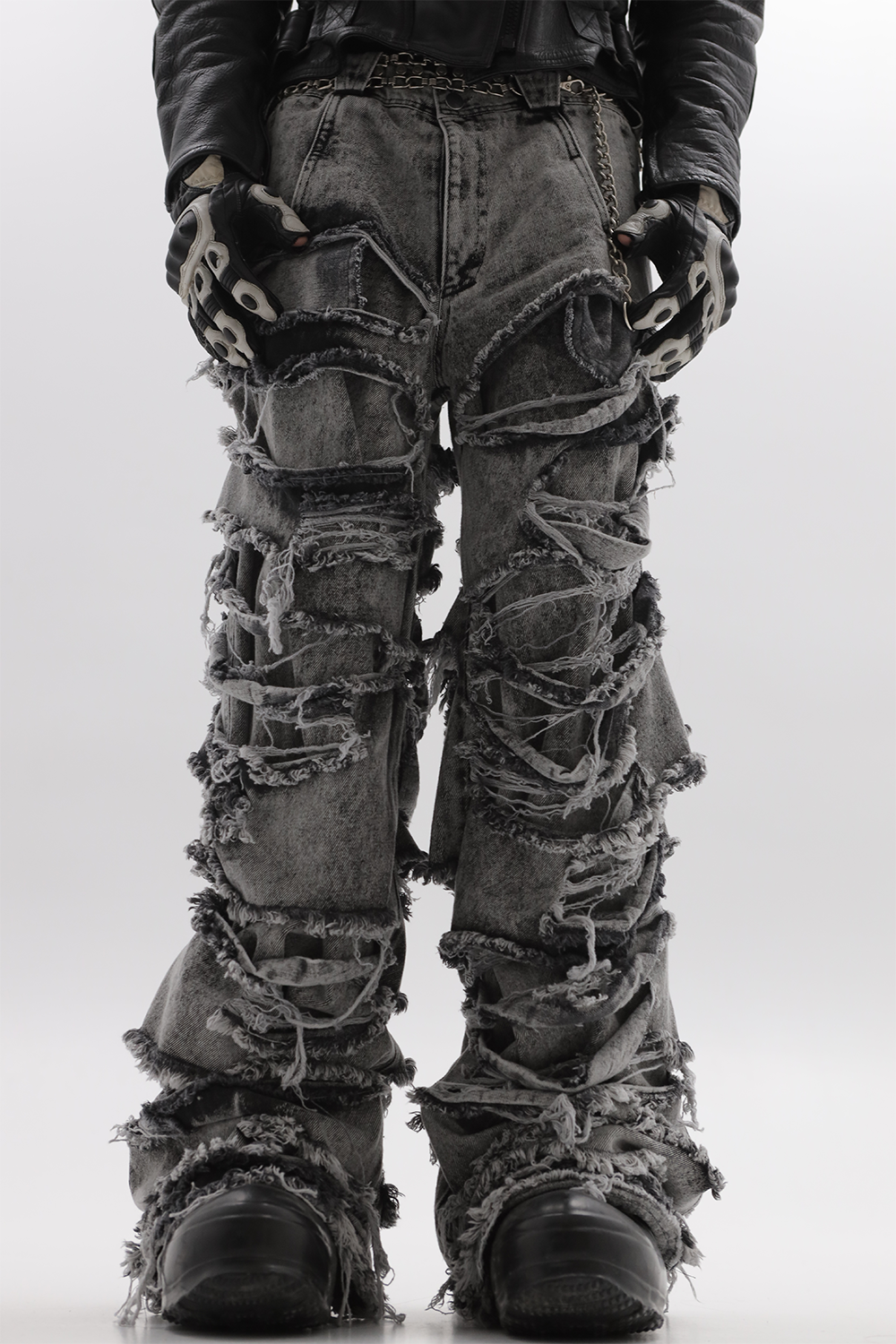 ASPHALT DISTRESSED DOUBLE LAYERED PANTS